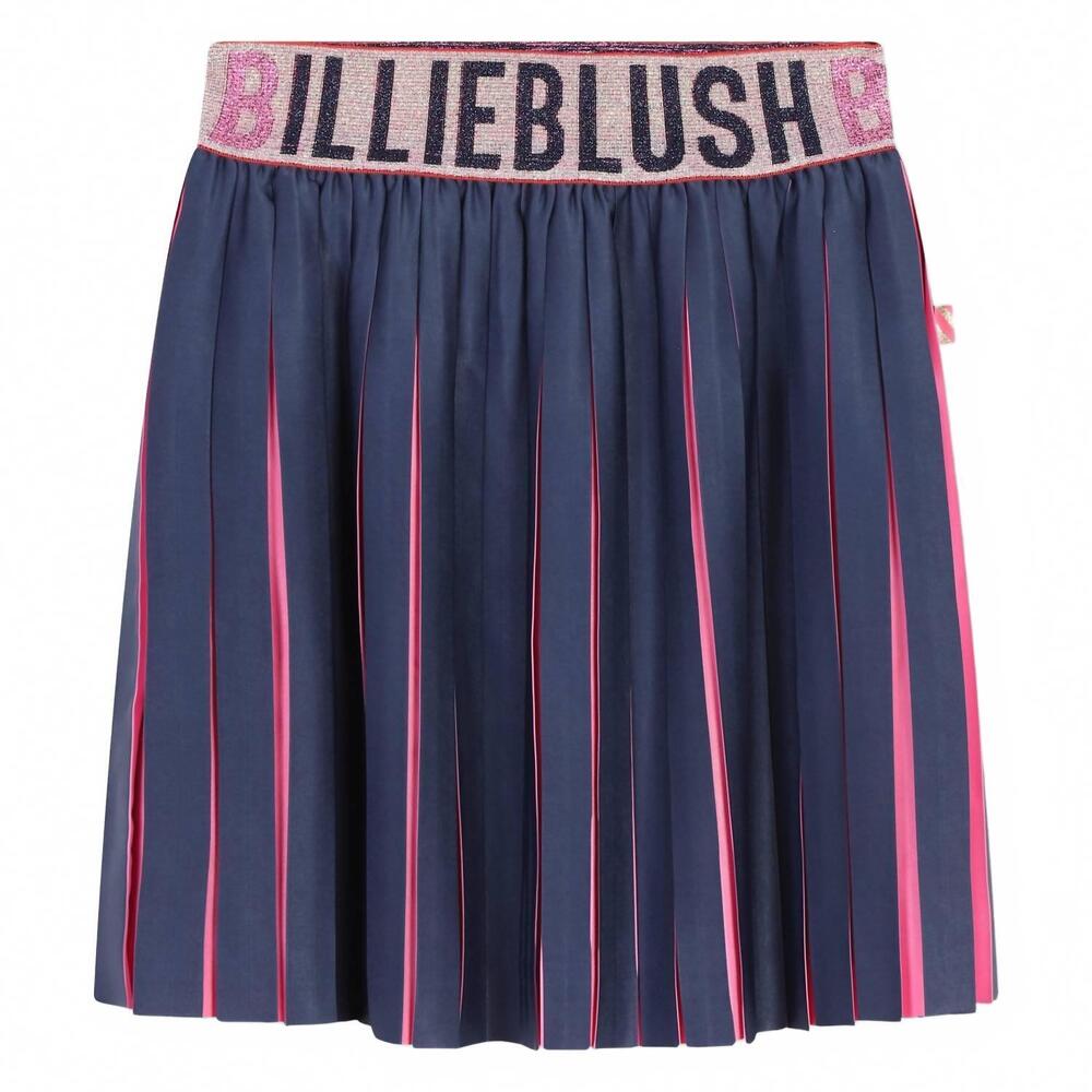 NEW BILLIEBLUSH logo pleated skirt in navy blue/neon pink